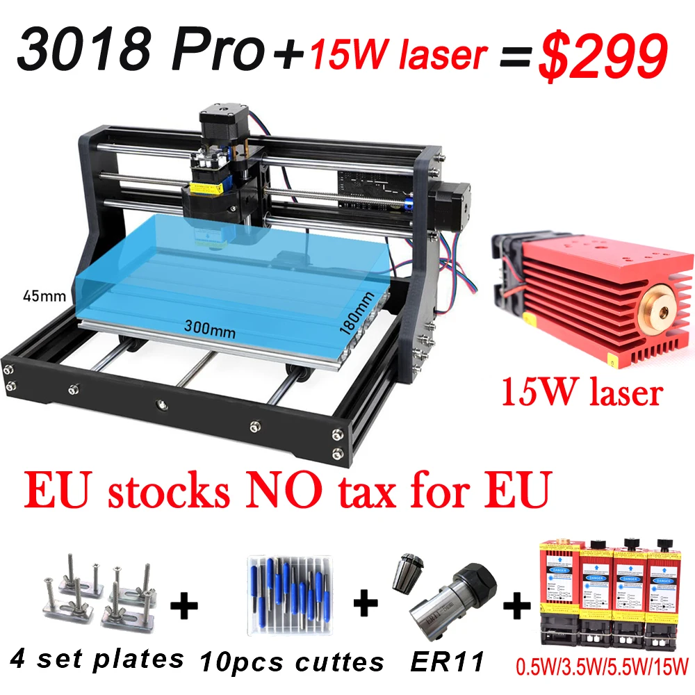 Новый лазерный гравер с ЧПУ 3018 PRO деревообрабатывающий фрезерный станок CNC3018 GRBL