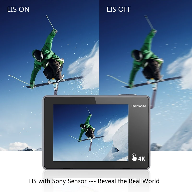 Экшн-камера EKEN H5S Plus HD 4K 30fps EIS с чипом Ambarella A12 внутри, водонепроницаемая на 30 метров, с сенсорным экраном 2.0 дюйма.
