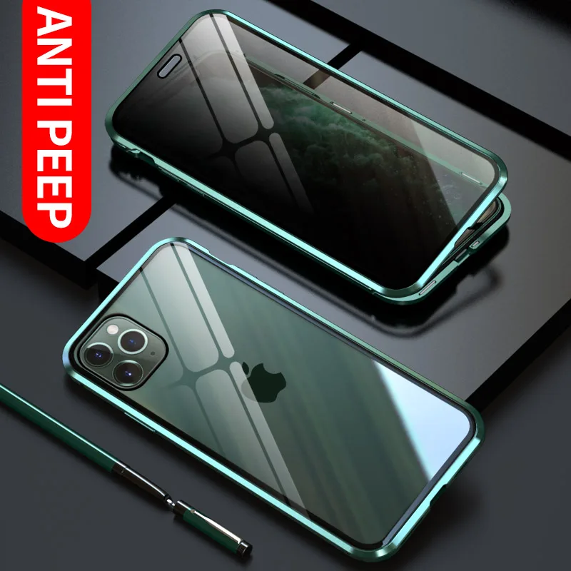 Магнитный чехол 360 для iphone 11 Pro MAX ударопрочный прозрачный стеклянный с