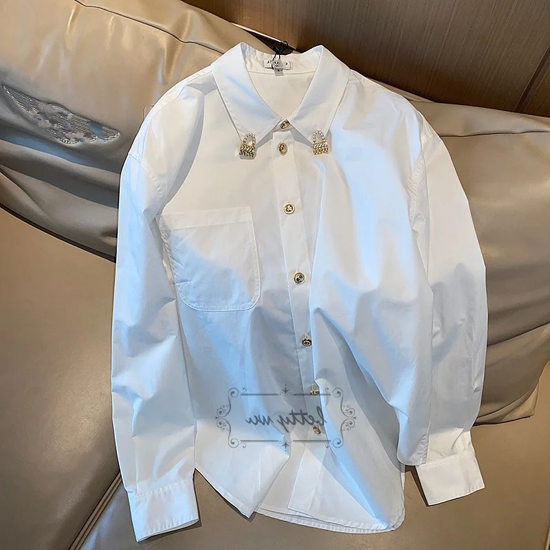 

Blouses Female Clothing Autumn Very Simple Wind White Long Sleeved Shirt Women's Clothing