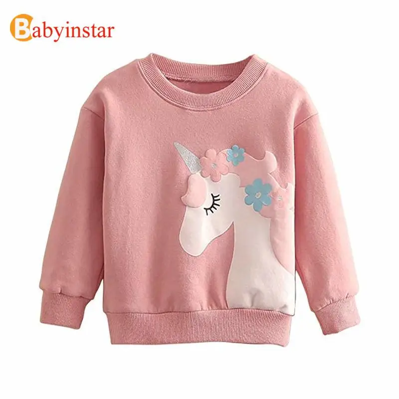

Новинка 2020, Детский свитшот, одежда для девочек, топы, толстые хлопковые свитшоты с единорогом, толстовки с длинным рукавом и мультяшным рис...