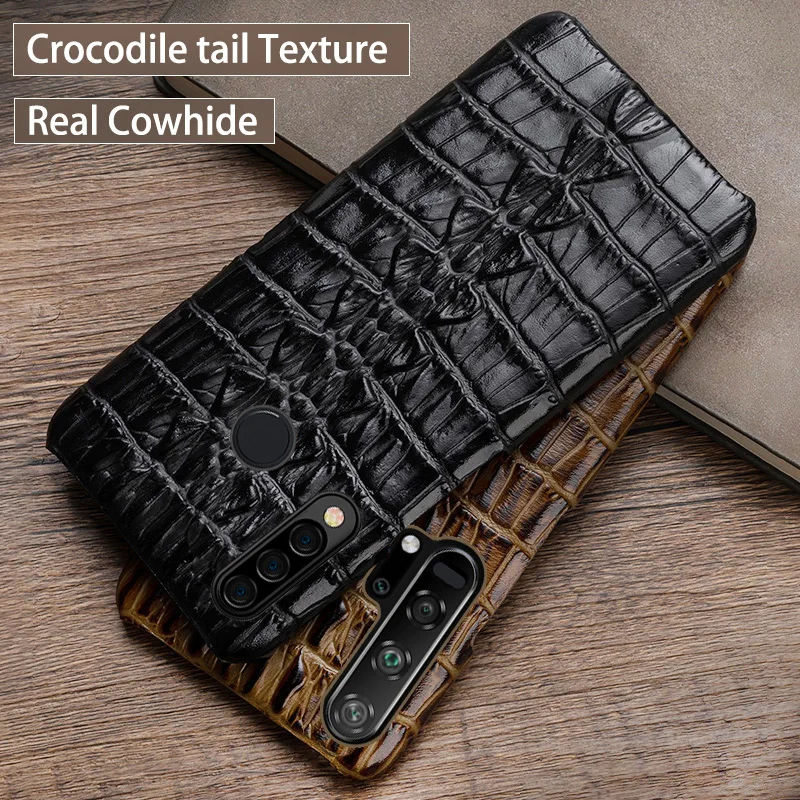 

Leather Phone Case For Huawei P20 P30 lite P40 Pro Nova 5T Case Cowhide Crocodile Tail For Honor 8X 9X 10 20 30 30s Pro Cover