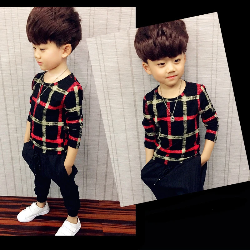 Одежда для мальчиков футболки детские топы на весну и осень маленьких с длинным