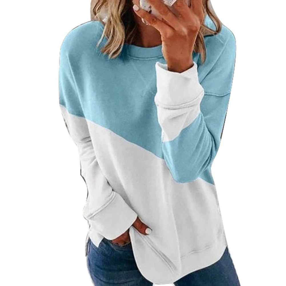 

Women Spring Casual O Neck Long Sleeve Color Block Loose Blouse Plus Size Top