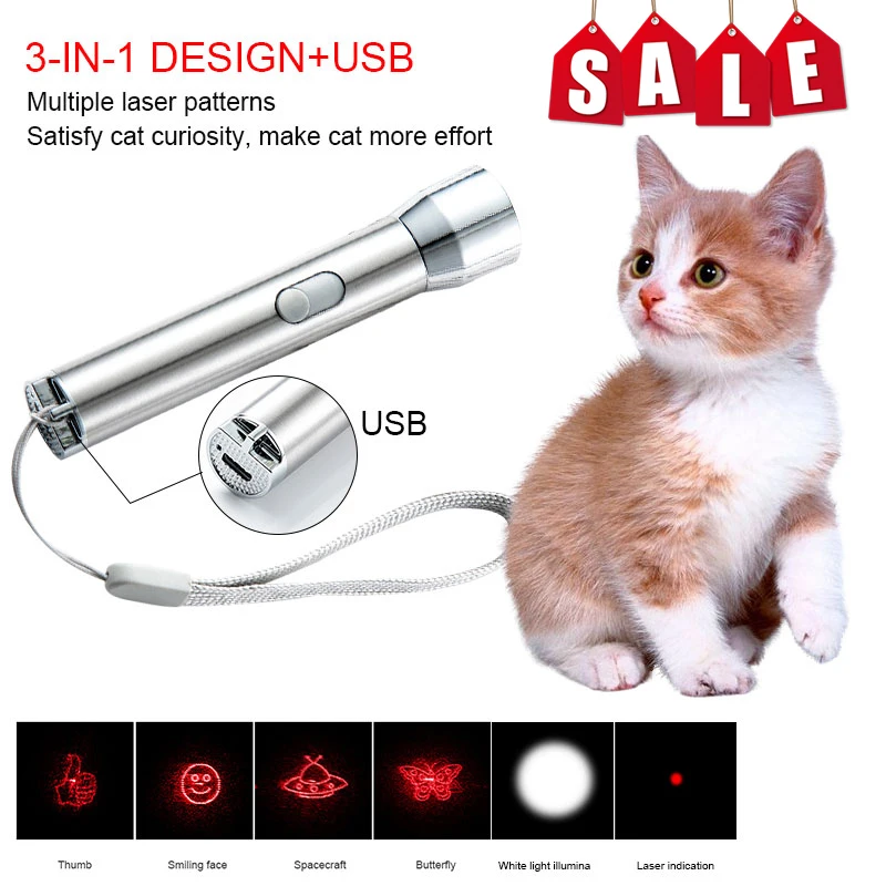 

3 в 1 Usb перезаряжаемая забавная игрушка для кошек, мини-вспышка, лазерная светодиодная ручка светильник ильник для кошек, стрелки, быстрая до...