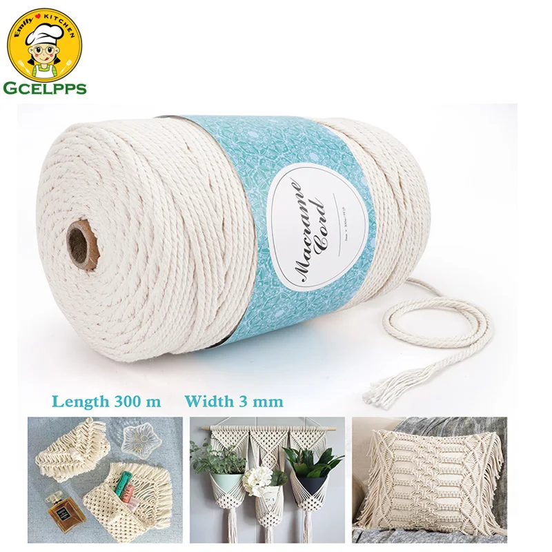

Macrame Yarn Cotton 3mmx300m Cotton Rope for DIY Handicrafts Wall Hanging Plant Hanger Flower Basket Macram Decore