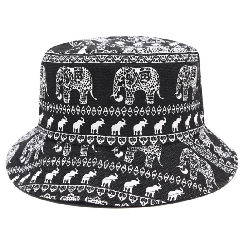 

Elephant Ethnic Style Printing Unisex Double-sided Wearable Bucket Hat Fisherman Hat Fishing Cap 1 buyer