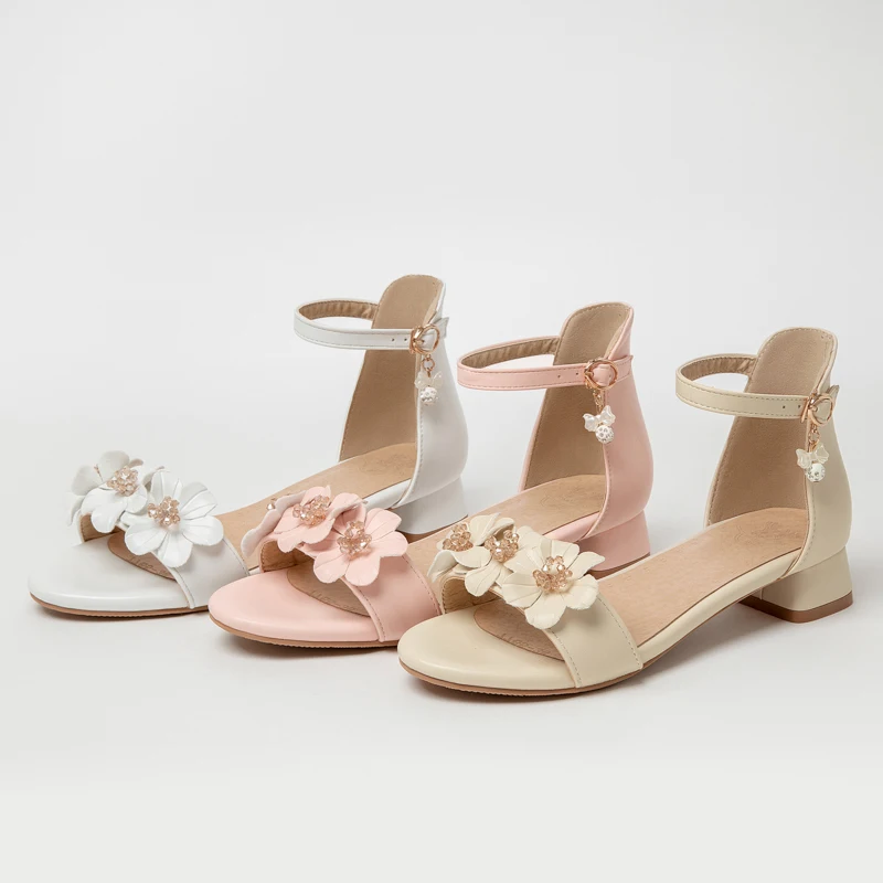 

2021 New Arrivals Summer Women Sandals Thick Heels Buckle Strap Flower Sandals Female Fashion Casual Women's Spring Shoes