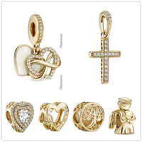 original 925 sterling silver gold sparkling infinity heart dangle charm beads fit pandora bracelet necklace jewelry