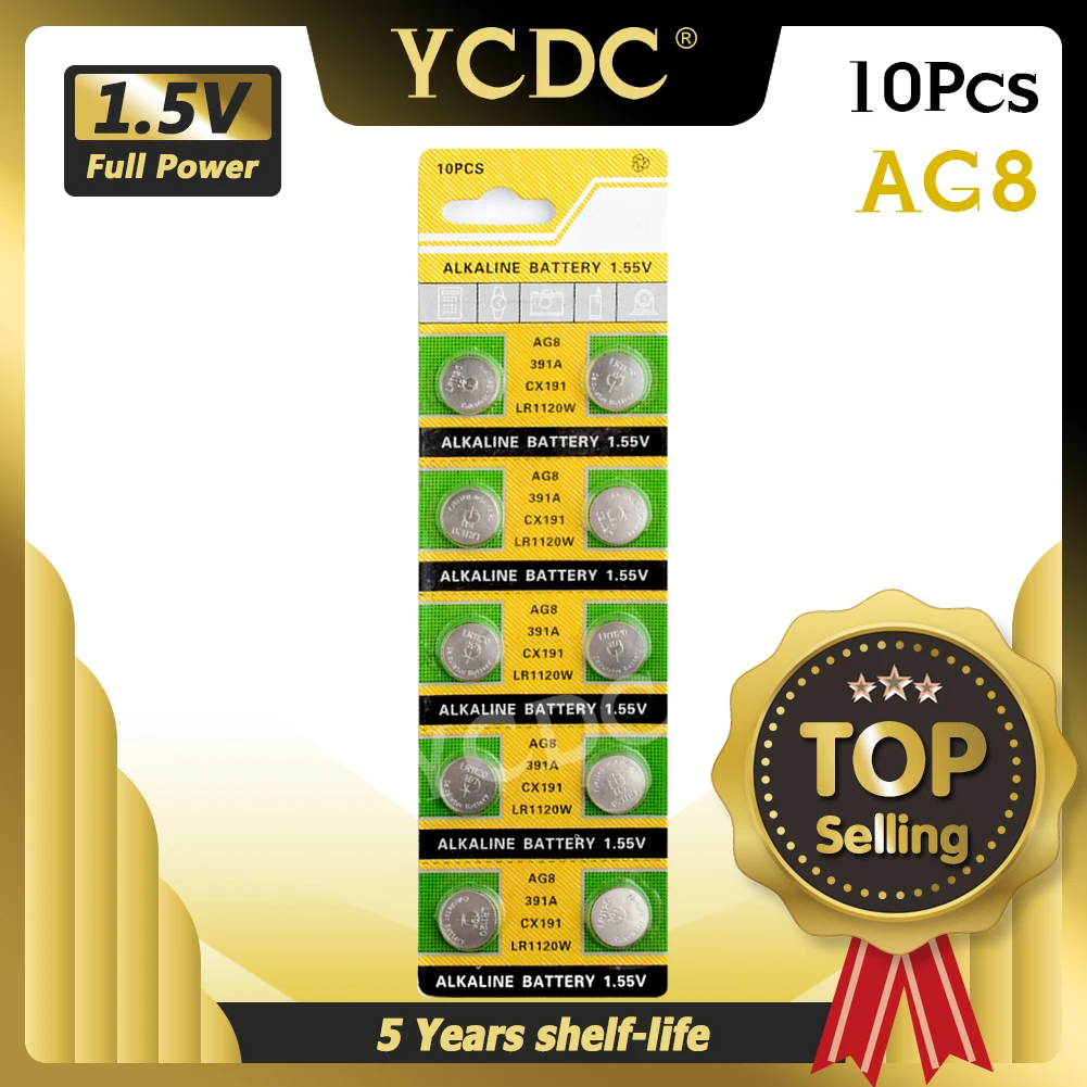 YCDC 10 шт. AG8 AG 8 LR1120 часы Pilas GP391 SR1120W Щелочная монетная батарейка кнопки батареи для