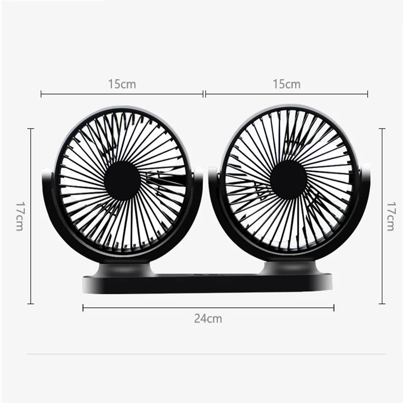 

12V 24V 180 Degree Rotating Car Dual Head Fan Adjustable Auto Small Fans Low Noise Automobiles Air Cooling USB Fan Accessories