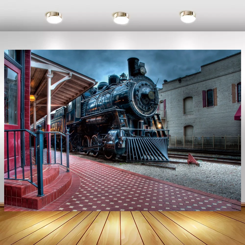 Ретро Старый поезд Европейская улица фото фон новорожденный ребенок дети