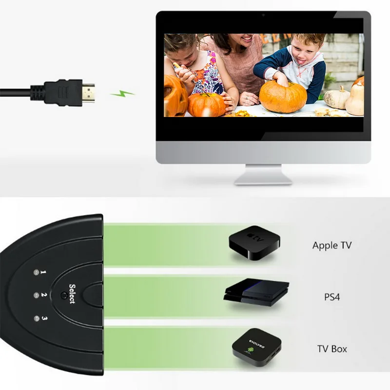 3-портовый HDMI переключатель 3x1 разветвитель кабель Поддержка порта Ultra HD 1080P |