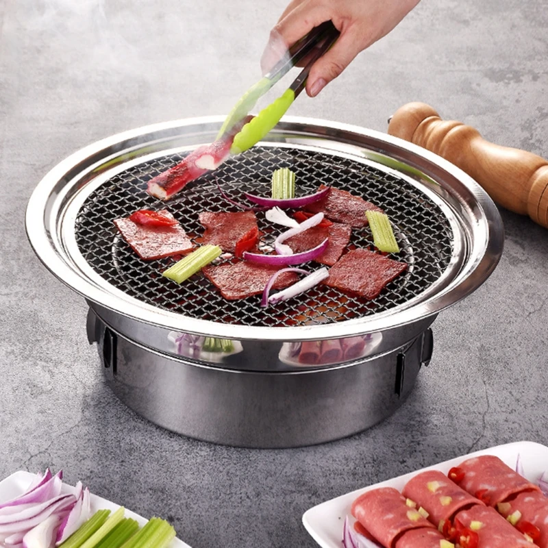 

T21D Korean Charcoal Barbecue Grill Stainless Steel Non-stick Steak Stove Tray Portable Outdoor Camping BBQ Tool