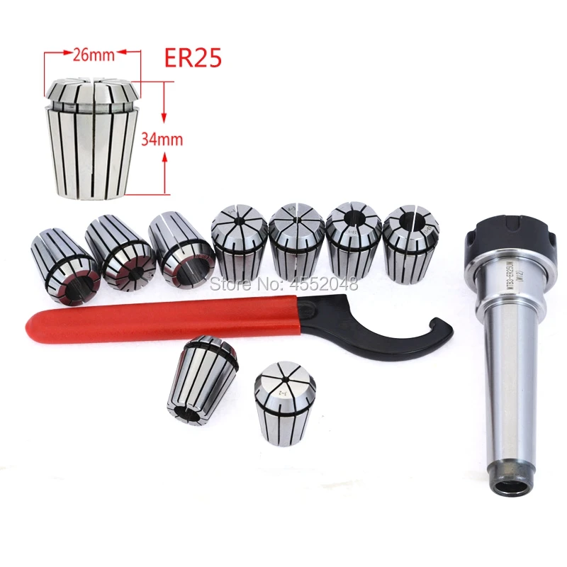 

ER25 Spring Clamps 9PCS MT2 ER25 M12 1PCS ER25 Wrench 1PCS Collet Chuck Morse Holder Cone For CNC Milling Lathe tool