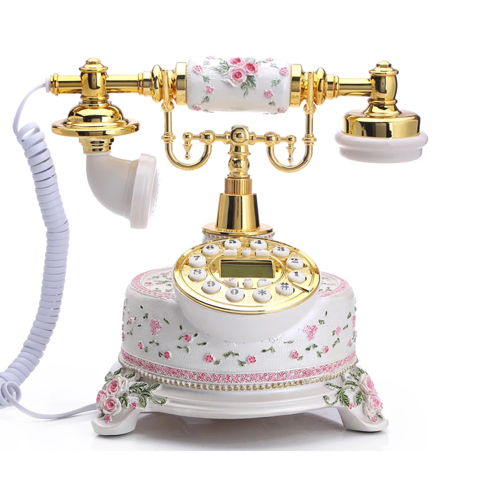 Corded Antique Home Telephone White Floral Home Phones Decorative Modern Landline Telephones Desktop Phone for Home Office Decor