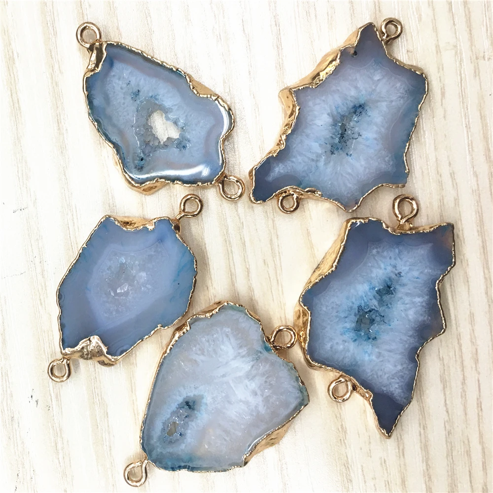 5 шт. натуральный светильник синий Агаты ломтик кулон разъемы нерегулярные сырья
