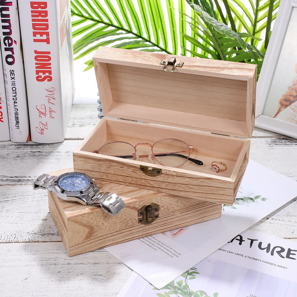 

1 Set 2Pcs Oblong Wooden Storage Boxes Vintage Gift Packing Boxes Storage holder