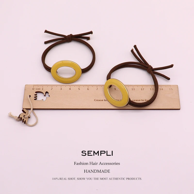 Sempli 1Piece Alloy Glazed Enamel Shape Yellow Color For Women Elastic Hair Bands Kid Children Rubber High Elasticity - купить по