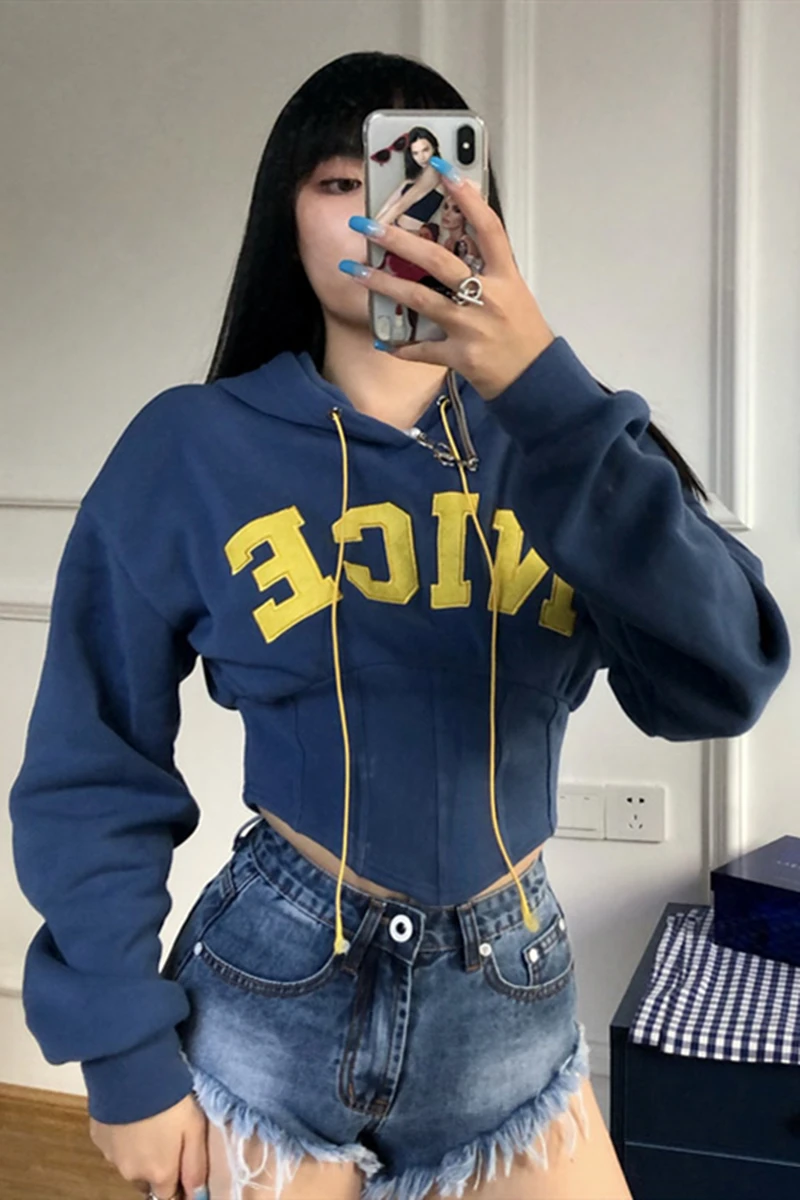 

Fashionable alphabet print Pullover long sleeve sweater for women autumn new versatile corset back top fashion