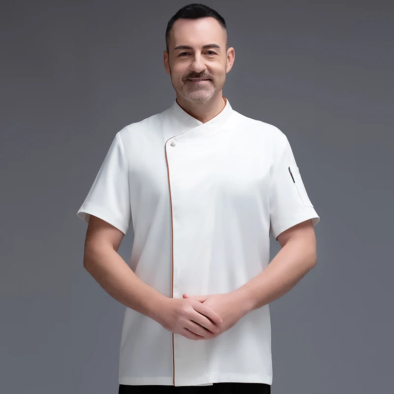 Black White Bright Color Chef Uniform Hotel Restaurant Work Clothes Waiter High Quality Cotton Short Sleeve Coat | Тематическая