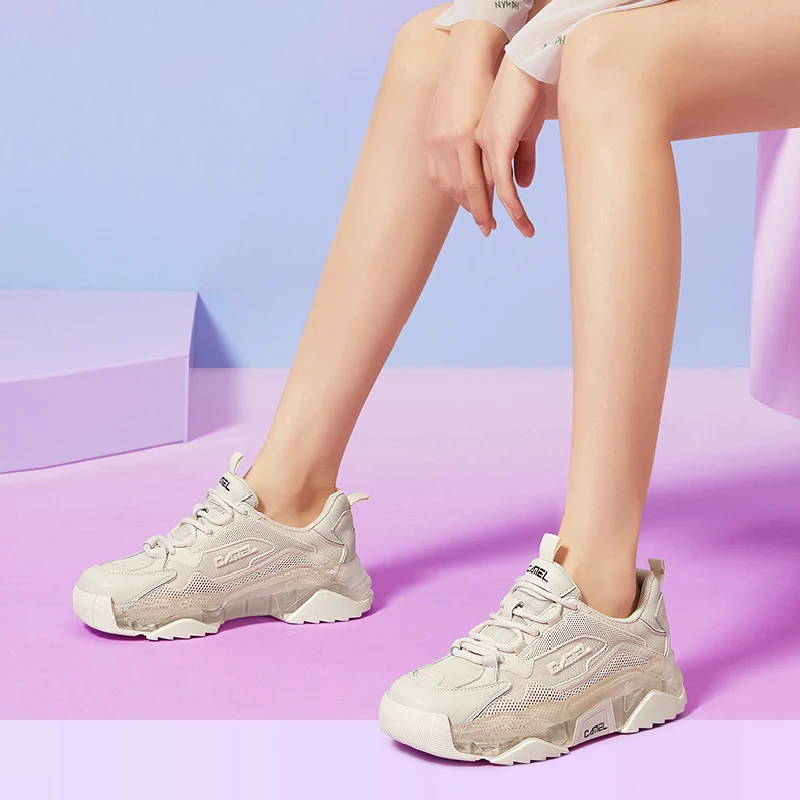 CAMEL ladies Shoes Women's Sneakers Spring Summer 2021 New Thick-soled Trend Chunky Sneaker Shoes Breathable Casual Sports Shoes