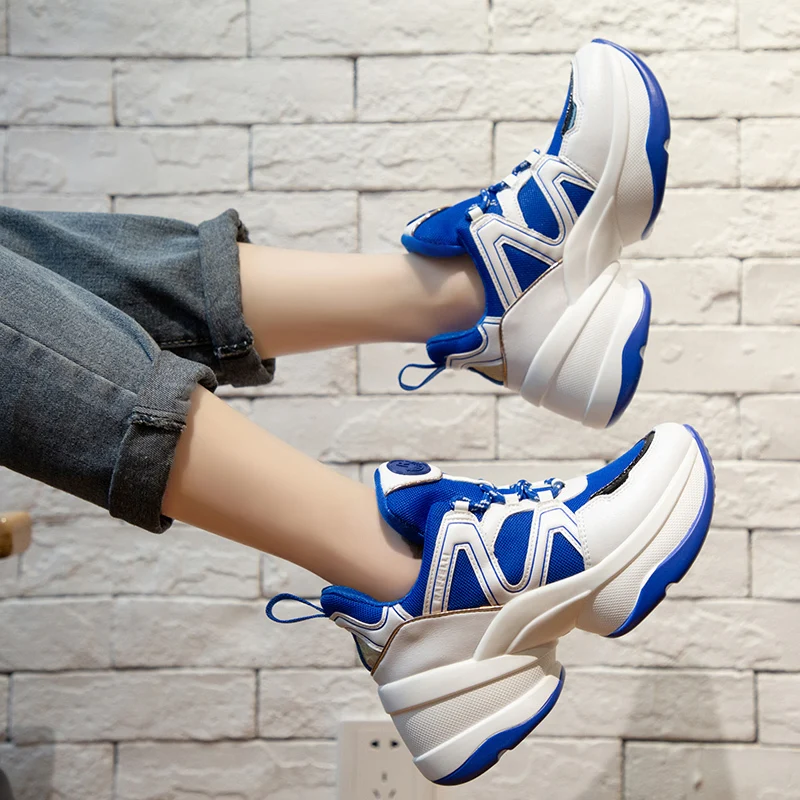 Women Mesh New Autumn Chunky Sneakers Ladies Flat Lace Up Platform Vulcanized Shoes Female Mixed Color Casual Footwear | Обувь