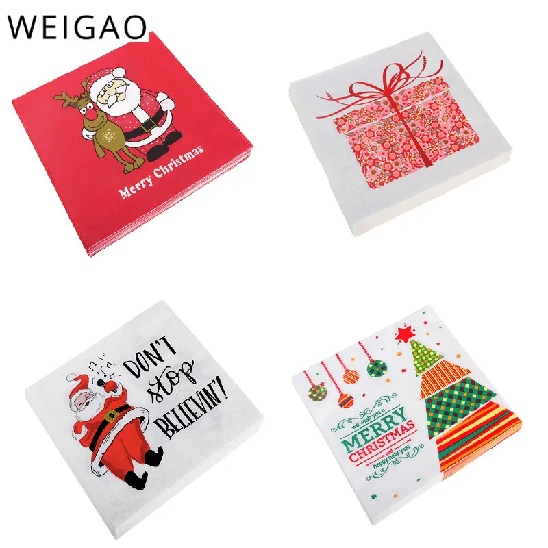 WEIGAO 20 шт салфетки с темой Рождества бумага Санта Клаус Снежинка Рождественский
