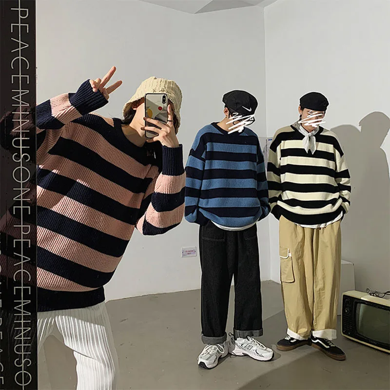

Men's Autumn And Winter New Couple Wear Oversized Casual Tops Women's Striped Street Korean Style Pullover Fashion Sweatshirts