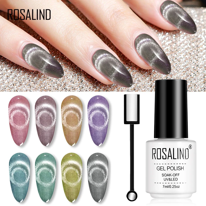 Магнитный Гель лак для ногтей ROSALIND блестящий 9D кристалл кошачий глаз набор