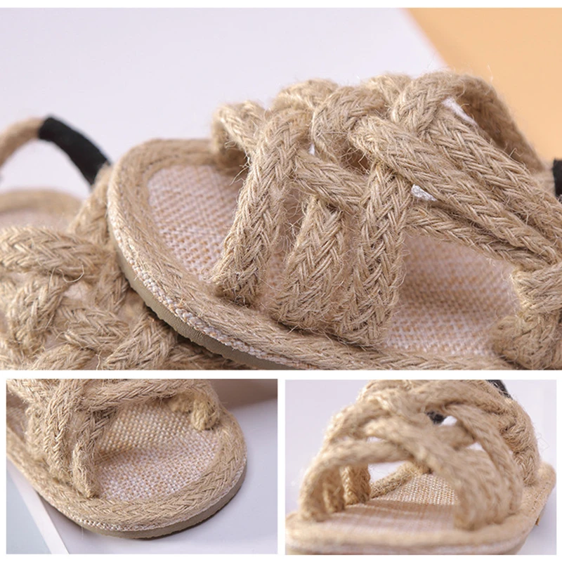 Детские плетеные туфли из пеньковой веревки сандалии гладиаторы с перекрестной