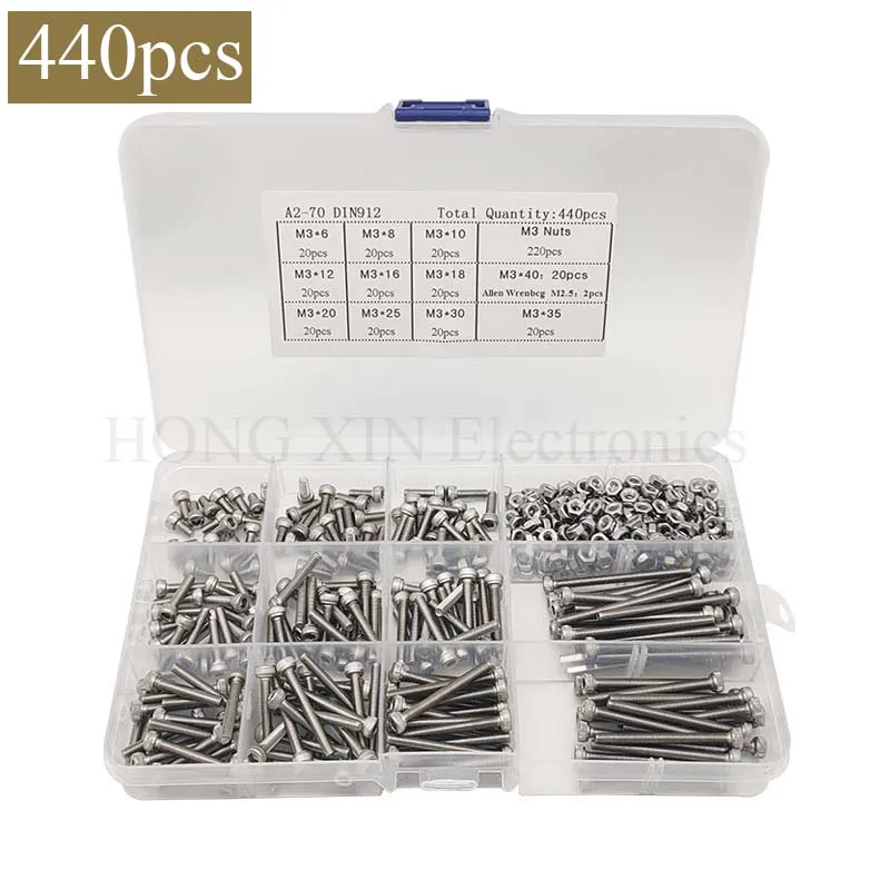 440 шт. шестигранные болты M3 (3 мм) 304 A2 из нержавеющей стали|head cap screw|allen boltbolts hex |