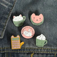 cute animals brooch cup cat coffee ice cream enamel pins custom lapel badge bag cartoon jewelry gift for kid friend