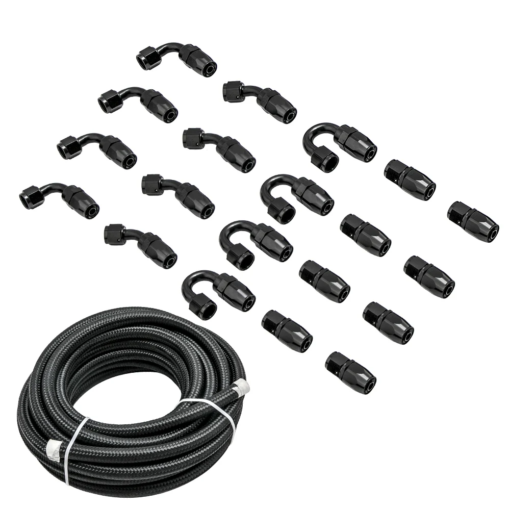 

AN8 Braided PTFE Brake Hose Racing Hose Stainless Steel Fuel Oil Line Oil Cooler Hose Pipe 45 90 180 degree fitting End Adaptor