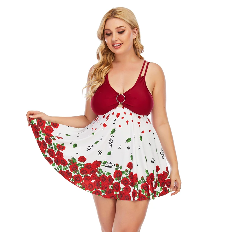 

High Waist Bikini +Push Up Swim Dress Large Size 5XL Women Two Pieces Swimwear Swimsuit 2021 Female Print Swimming Bathing Suit