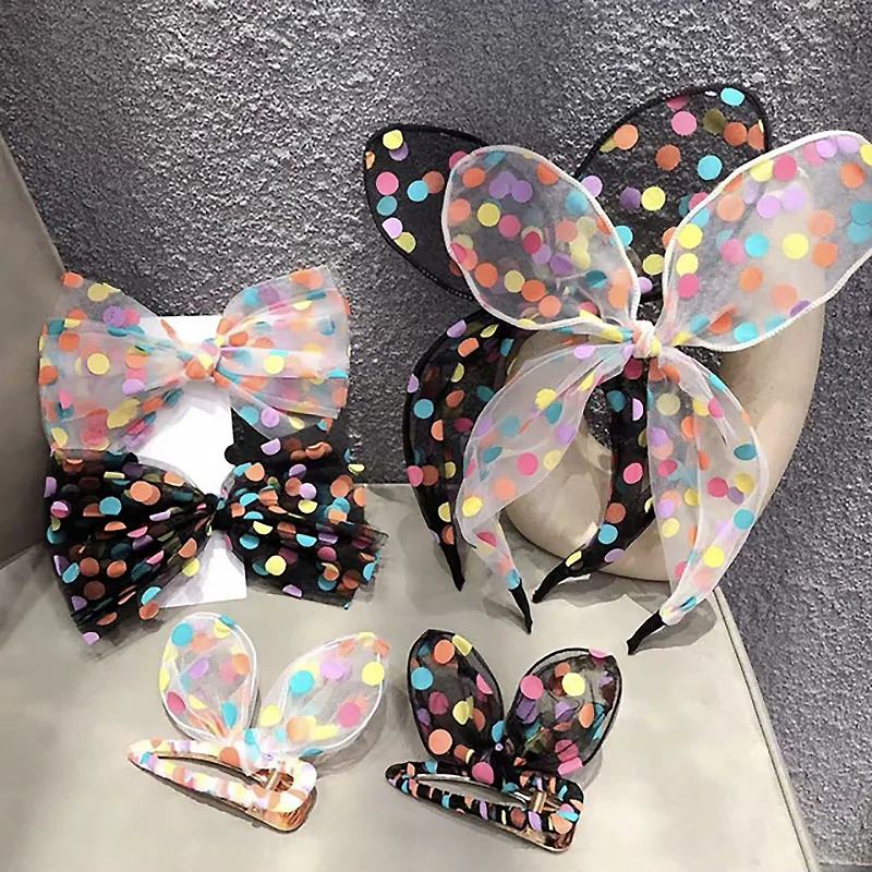 

Color dots hair clips hairbands spring summer models tulle chiffon hair accessories headwear headdresses sweet