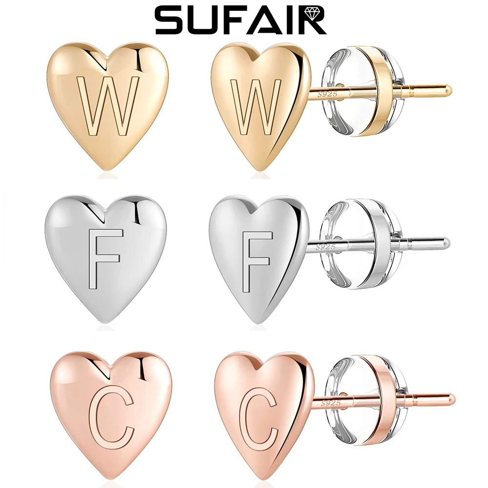 

Sufair 925 Sterling Silver Heart Initial Stud Earrings For Women 14K Gold Filled Alphabet 26 Letter Earrings Girl Jewelry Gift