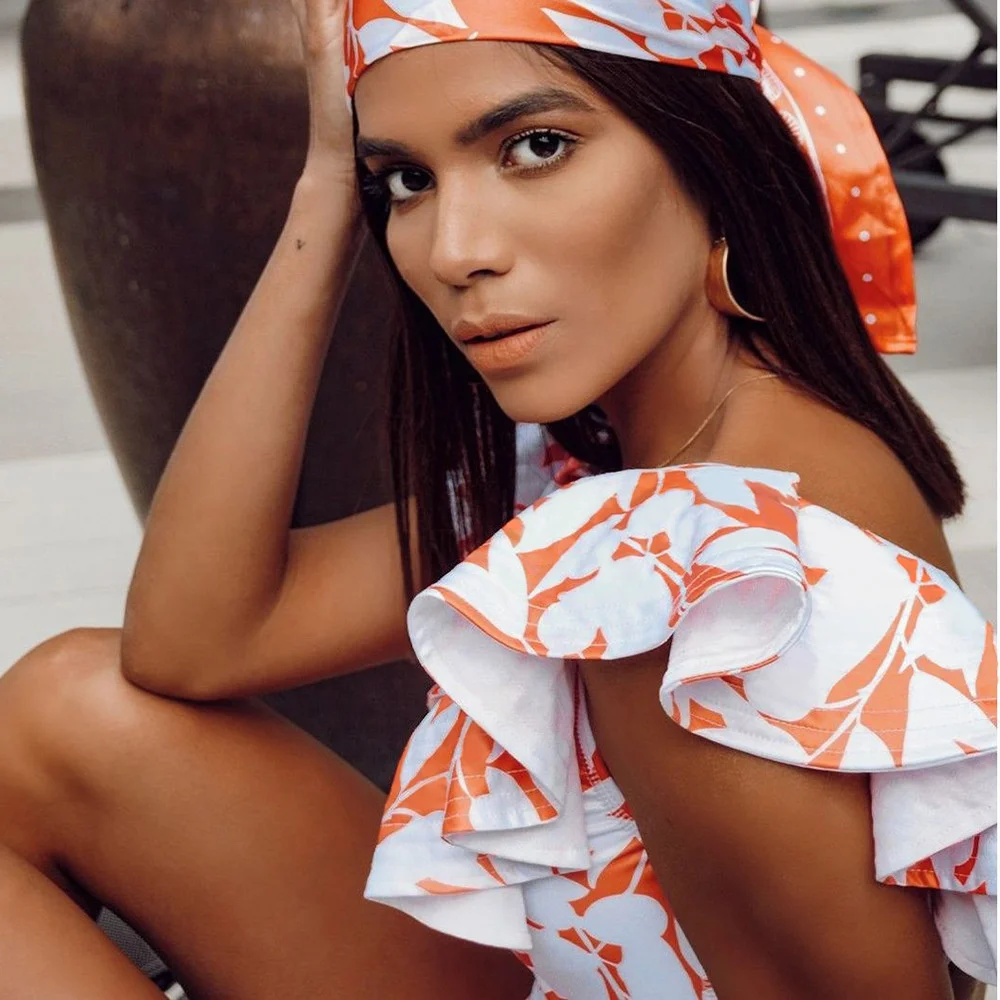 

2021 new one piece Ruffle swimsuit women's swimwear sexy print