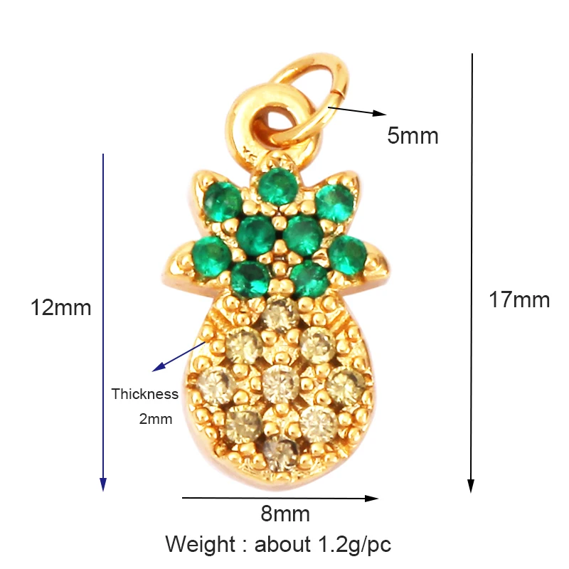 

Cute CZ Pine Apple Charm Pendant,Real Gold Plated Cubic Zirconia CZ Paved,Jewelry Earring Accessories Supplies
