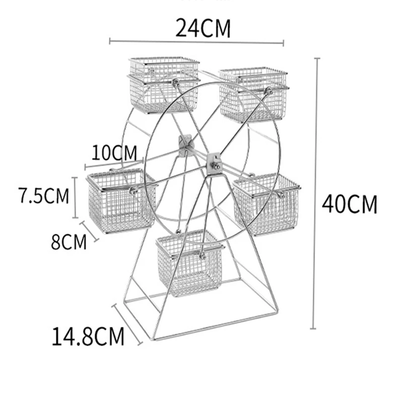 

1Pcs Food Rack+5 Cup Stainless Steel Ferris Wheel Food Rack Snack Rack Vintage Frame Party Rotatable Pastry Cupcake
