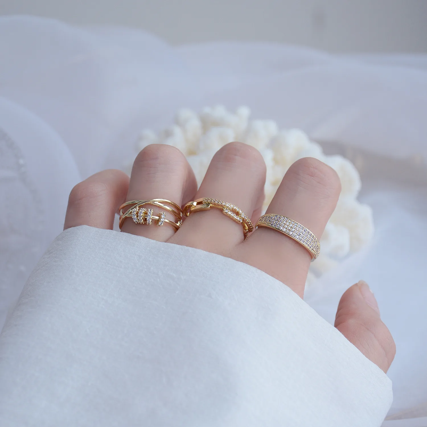 

High Quality 14K Real Gold Simple Design Open Design Cz Ring for Women Daily Date Birthday Jewelry