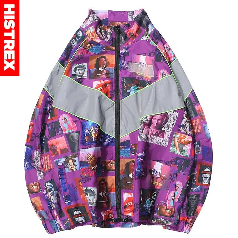 В стиле хип хоп Куртка ветровка Для мужчин Разноцветный принт 3M РЕФРИЖЕРАТОРНЫЙ