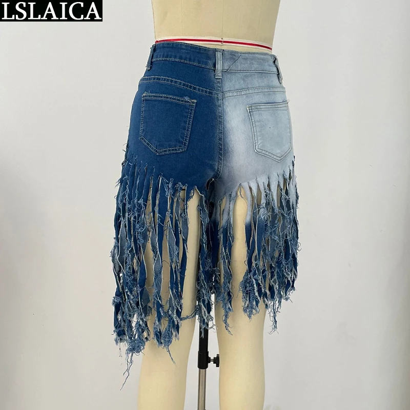 

Dropshipping Fashion Shorts High Waist Button Tassel Decorated Colorblock Streetwear Women's Summer Shorts Pockets Casual Jeans