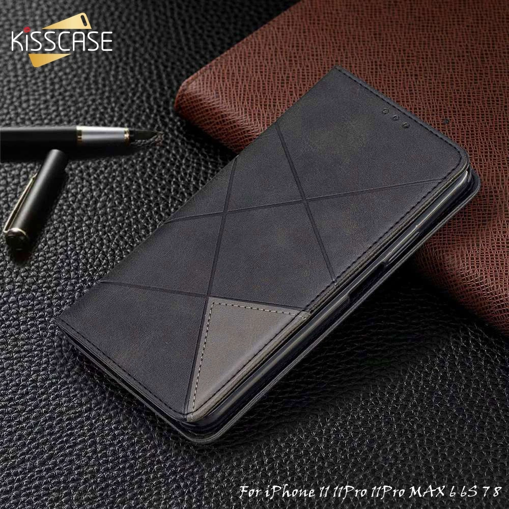 KISSCASE Чехол-книжка из искусственной кожи для iPhone 11 Pro Max XR XS Магнитный чехол