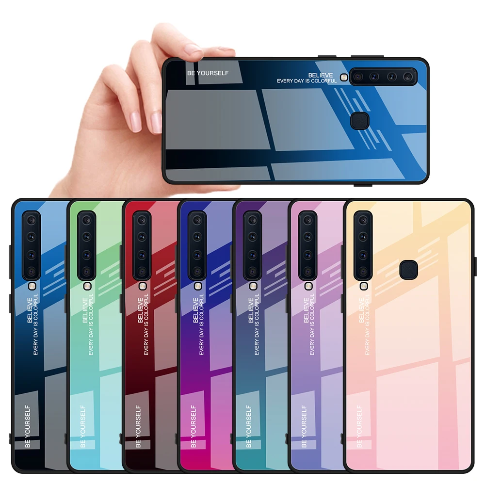 Градиент закаленное Стекло чехол для телефона Samsung Galaxy A7 A750 J4 J6 A6 A8 плюс J8 A9 2018 A5 2017