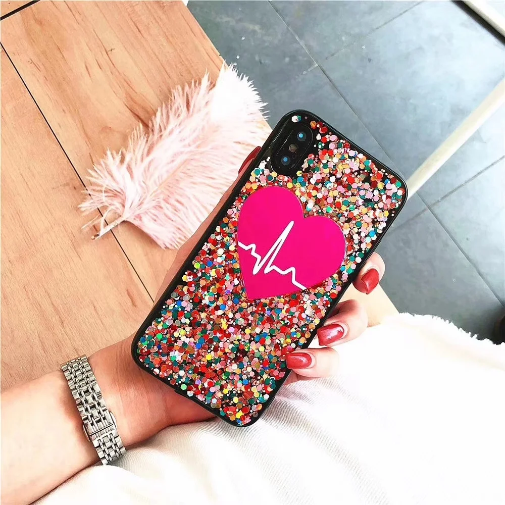 Блестящий чехол для телефона с сердечками IPhone 11 Pro X XS MAX XR мягкий из ТПУ