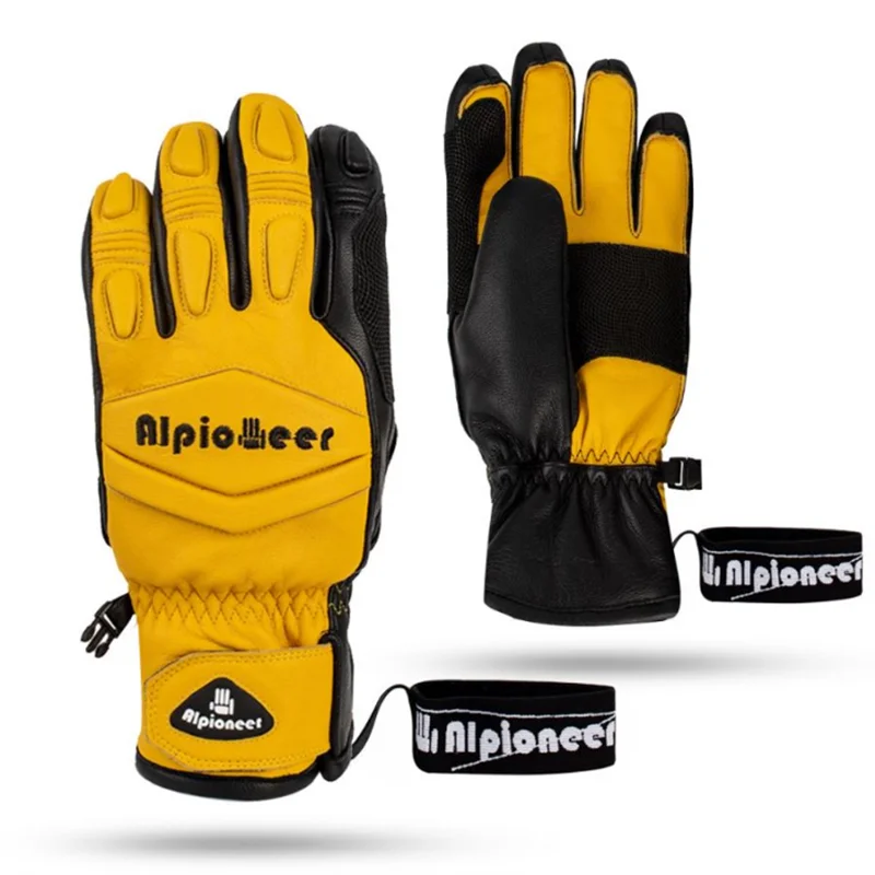 

Alpioneer Ski Gloves Men Women Universal Waterproof Winter Warm Snowboard Gloves Leather Windproof Adjustable Strap Gloves
