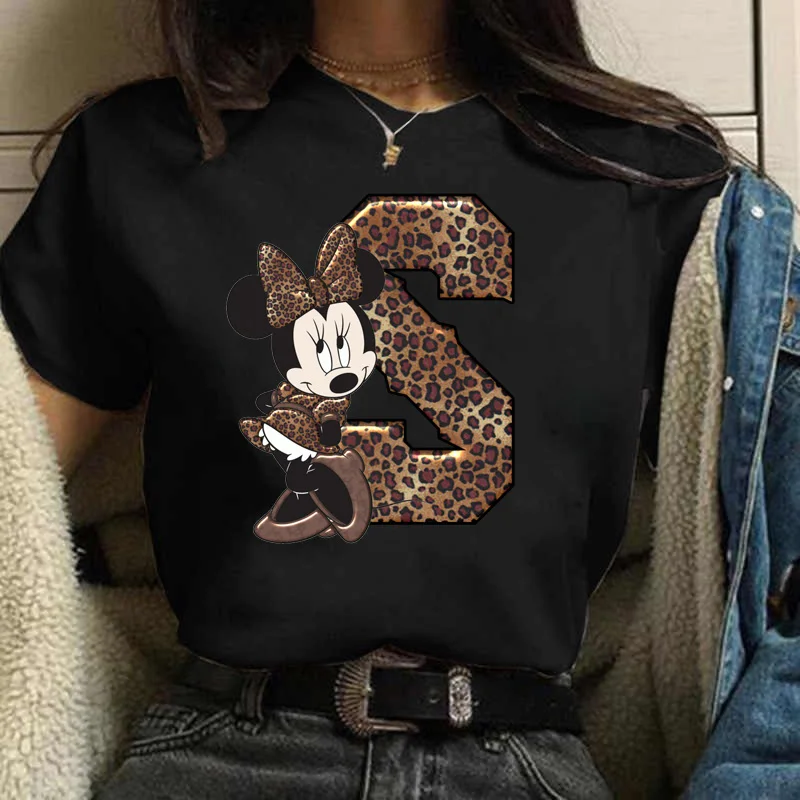Женская комбинированная Футболка с принтом имени и букв коротким рукавом Минни