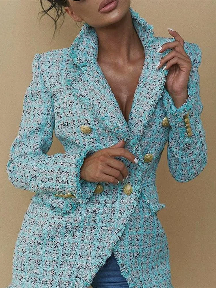 Yesexy Осень зима 2019 двубортный Женский блейзер с длинным рукавом Женская куртка в