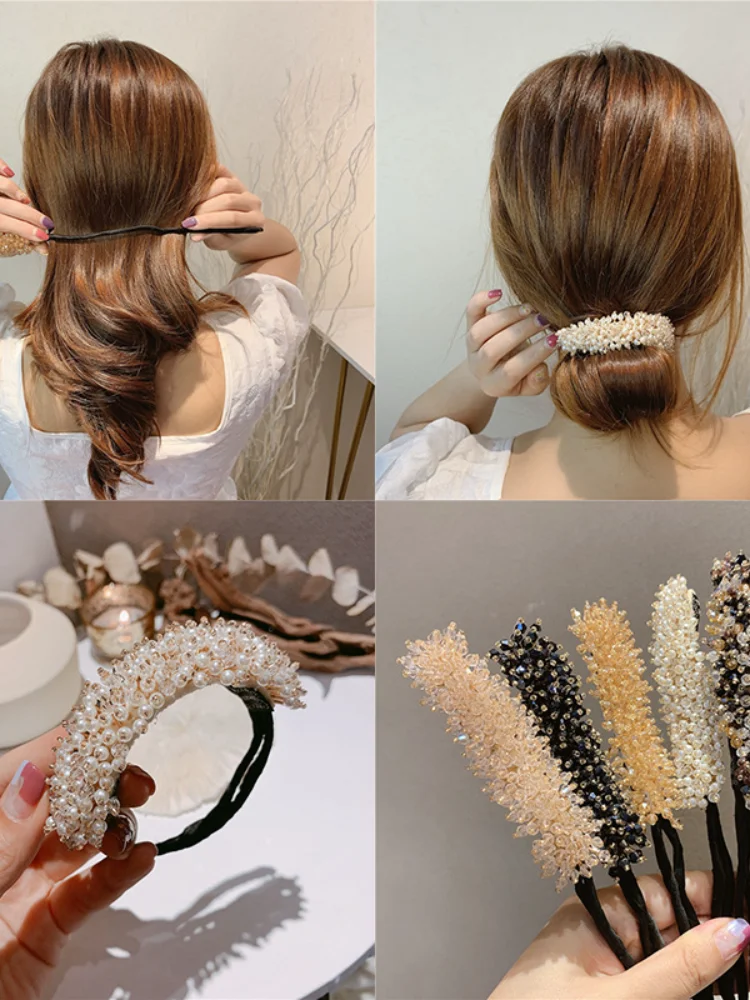 

Korean Fashion Ins Girl Curly Hair Headdress Beaded Hairpin Updo Head Bands Wholesale Hair Stick Hair Jewelry Ornaments